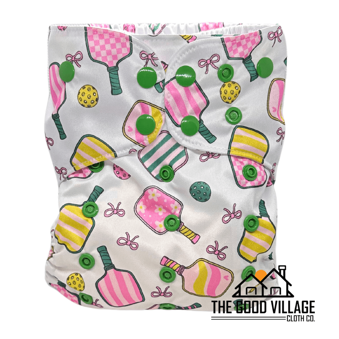 The Good Village Cloth Co. One Size Pocket Diaper | Pink Pickleball - 