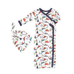 Baby gown and matching hat in a Holiday Haul print with fold-over mitten cuffs and enclosed foot opening
