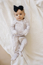 Little Joy Co. Oopsie Daisy Bamboo Zippy Romper - Bamboo Baby Pajamas - Purple Floral Flower Print Girl Newborn Baby - 
