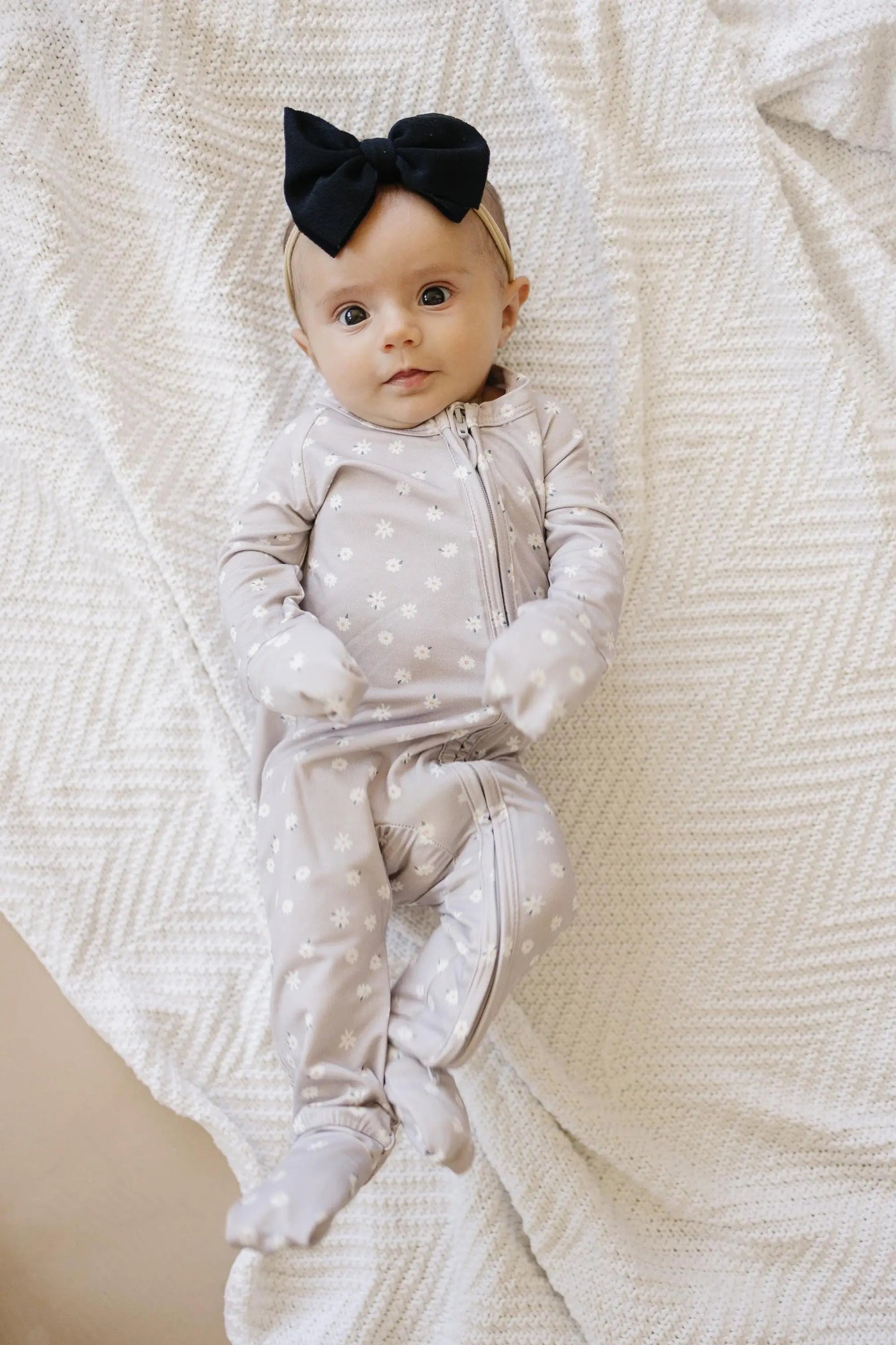 Little Joy Co. Oopsie Daisy Bamboo Zippy Romper - Bamboo Baby Pajamas - Purple Floral Flower Print Girl Newborn Baby - 