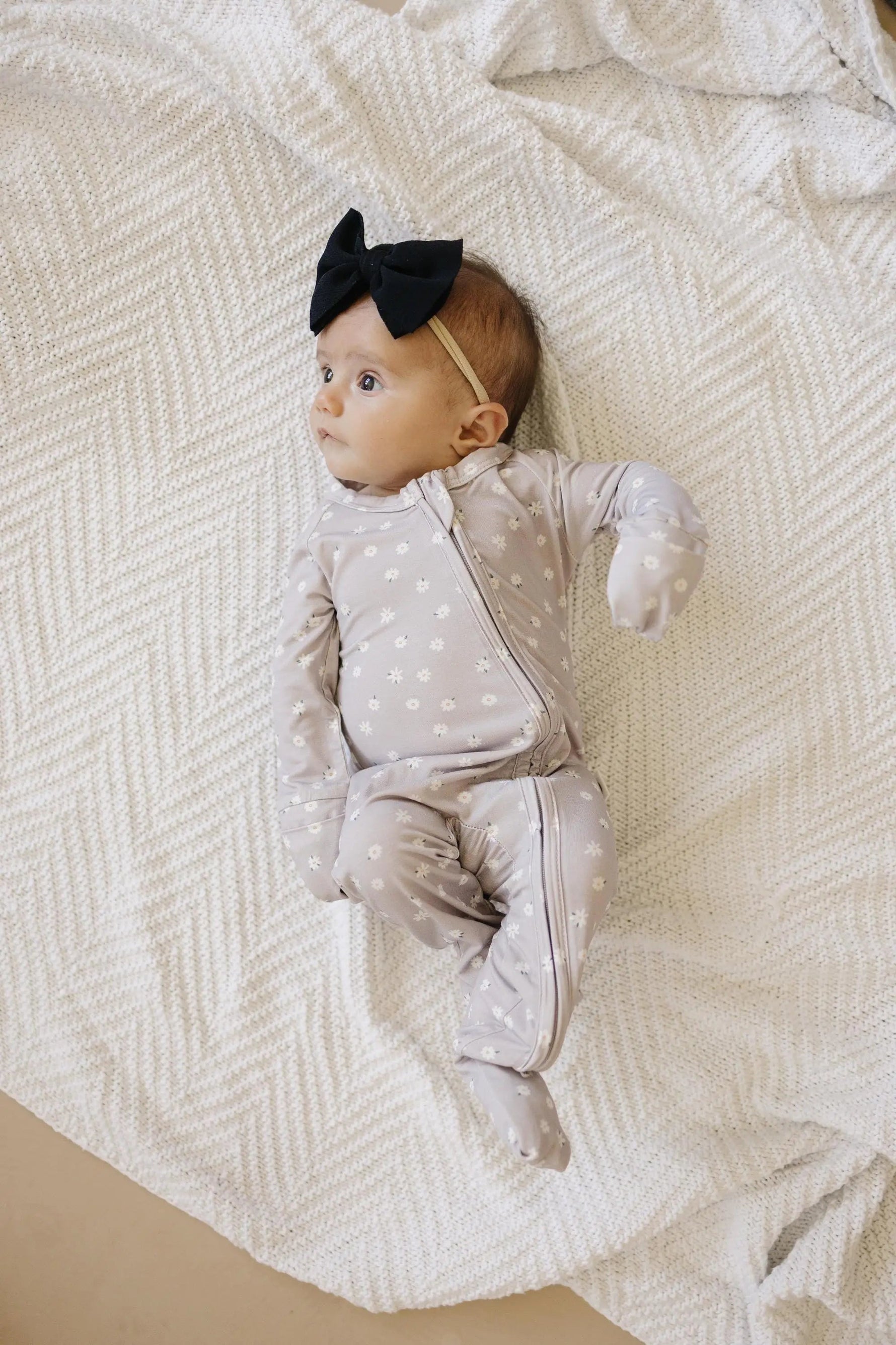 Little Joy Co. Oopsie Daisy Bamboo Zippy Romper - Bamboo Baby Pajamas - Purple Floral Flower Print Girl Newborn Baby - 