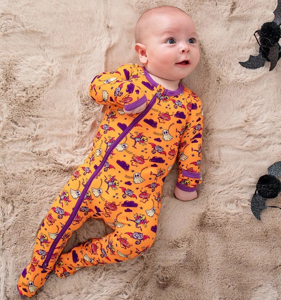 Bestaroo Orange Boo Crew Footie For Babies Cozy Two Way Zipper Pajama - 