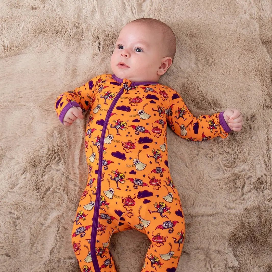 Bestaroo Orange Boo Crew Footie For Babies Cozy Two Way Zipper Pajama - 