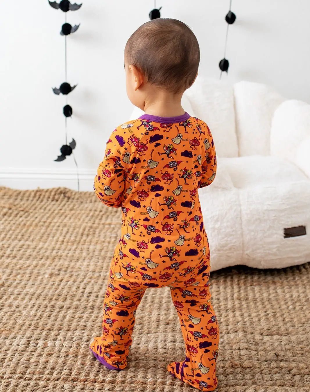 Bestaroo Orange Boo Crew Footie For Babies Cozy Two Way Zipper Pajama - 