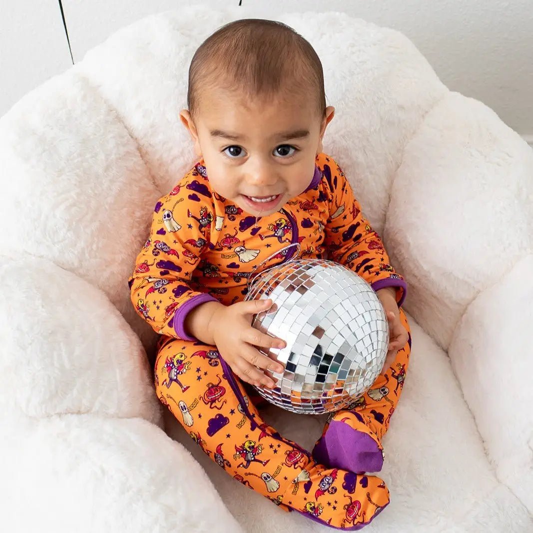 Bestaroo Orange Boo Crew Footie For Babies Cozy Two Way Zipper Pajama - 