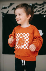 Little Joy Co. Orange Checkered Ghost Crewneck Sweatshirt Oversized - Everetts Place Boutique - 