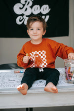 Little Joy Co. Orange Checkered Ghost Crewneck Sweatshirt Oversized - Everetts Place Boutique - 