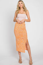 PinkBlush Orange Drawstring Front High Knee Slit Midi Skirt - 