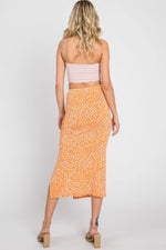 PinkBlush Orange Drawstring Front High Knee Slit Midi Skirt - 