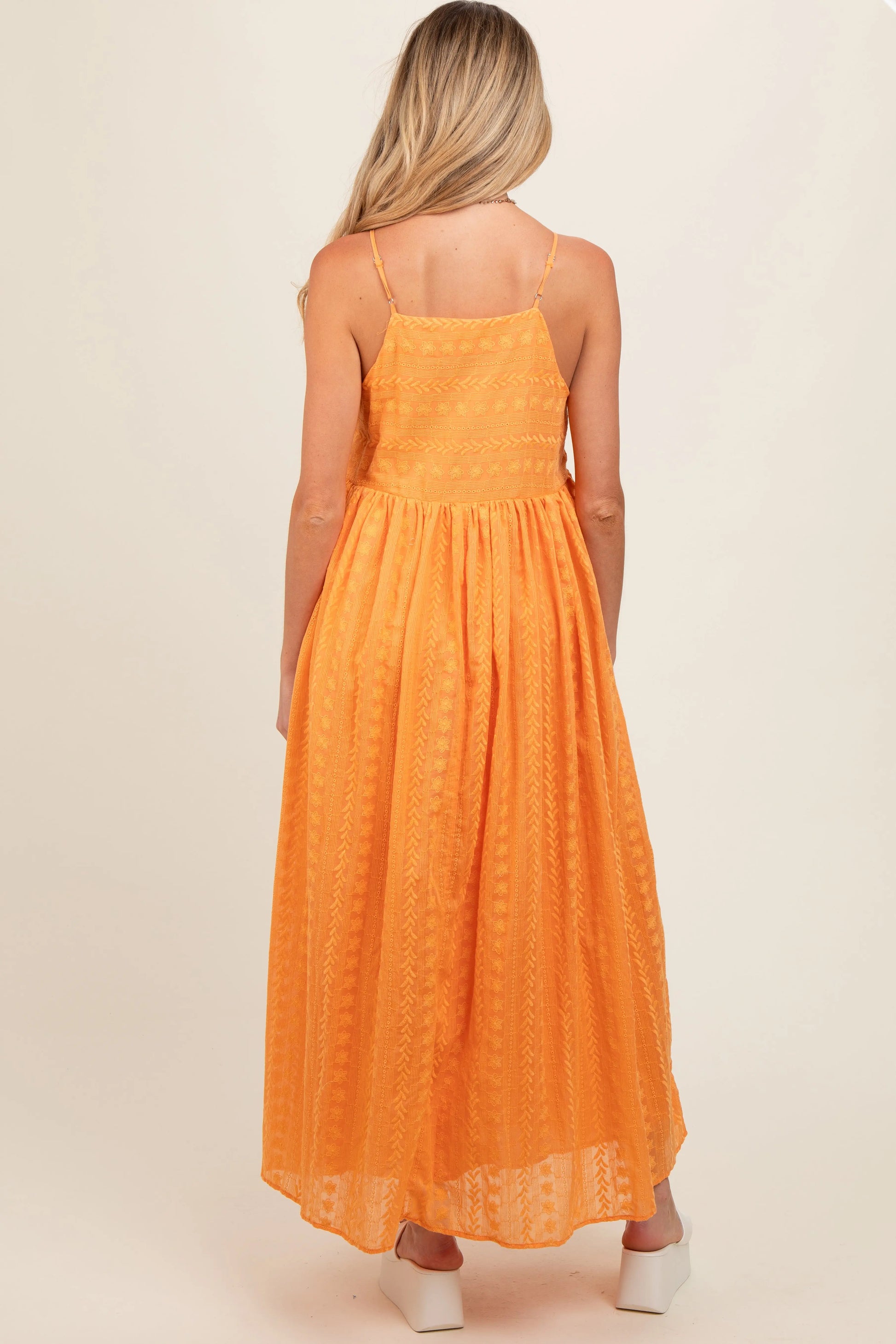 Orange Embroidered Tassel Tie Maternity Maxi Dress PinkBlush