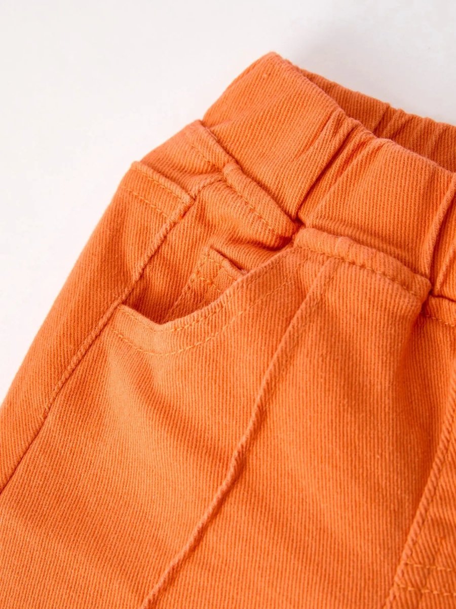 Rylee Faith Designs Orange Flared Elastic Jeans for Bold Style and Comfort - Everetts Place Boutique - 