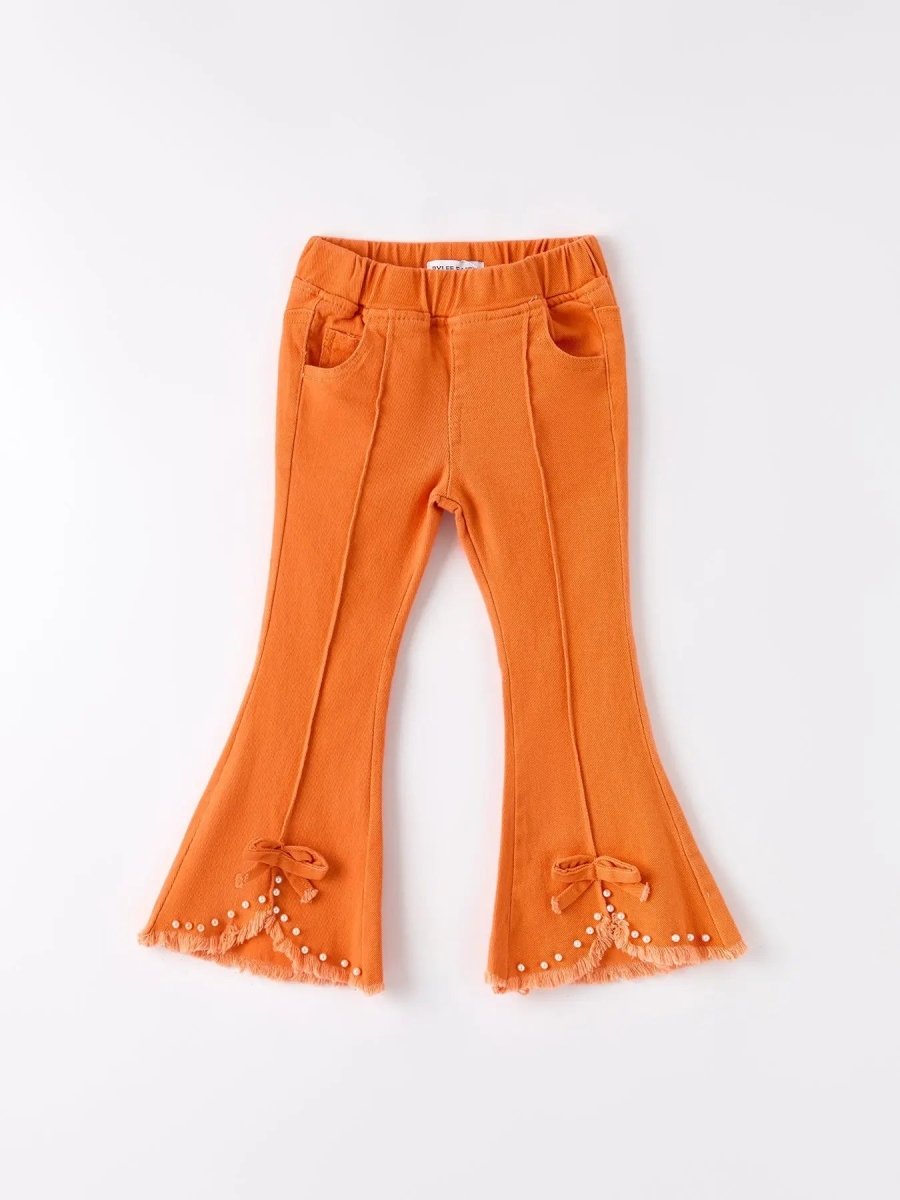 Rylee Faith Designs Orange Flared Elastic Jeans for Bold Style and Comfort - Everetts Place Boutique - 