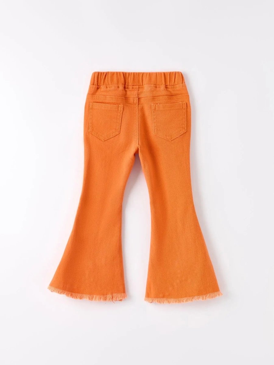 Rylee Faith Designs Orange Flared Elastic Jeans for Bold Style and Comfort - Everetts Place Boutique - 