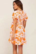 PinkBlush Orange Floral Smocked Puff Sleeve Maternity Dress - 