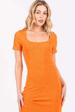 PinkBlush Orange Ribbed Fitted Midi Dress - 