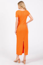 PinkBlush Orange Ribbed Fitted Midi Dress - 