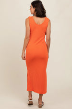 PinkBlush Orange Ribbed Side Slit Maxi Dress - 