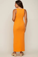 PinkBlush Orange Sleeveless Ribbed Maternity Maxi Dress - 