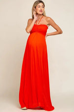 Orange Smocked Halter Maternity Maxi Dress - Shoulder, Gown, Dress, Formal wear, Day Dress | Everetts Place
