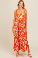 PinkBlush Orange Tropical Floral Shoulder Tie Tiered Maternity Midi Dress - 