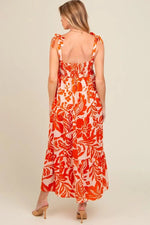 PinkBlush Orange Tropical Floral Shoulder Tie Tiered Maternity Midi Dress - 