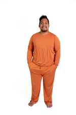 Mens Long Sleeve Solid Bamboo Pajama- Color Orange, Crew Neck by Rayn’s Tiny Stitches