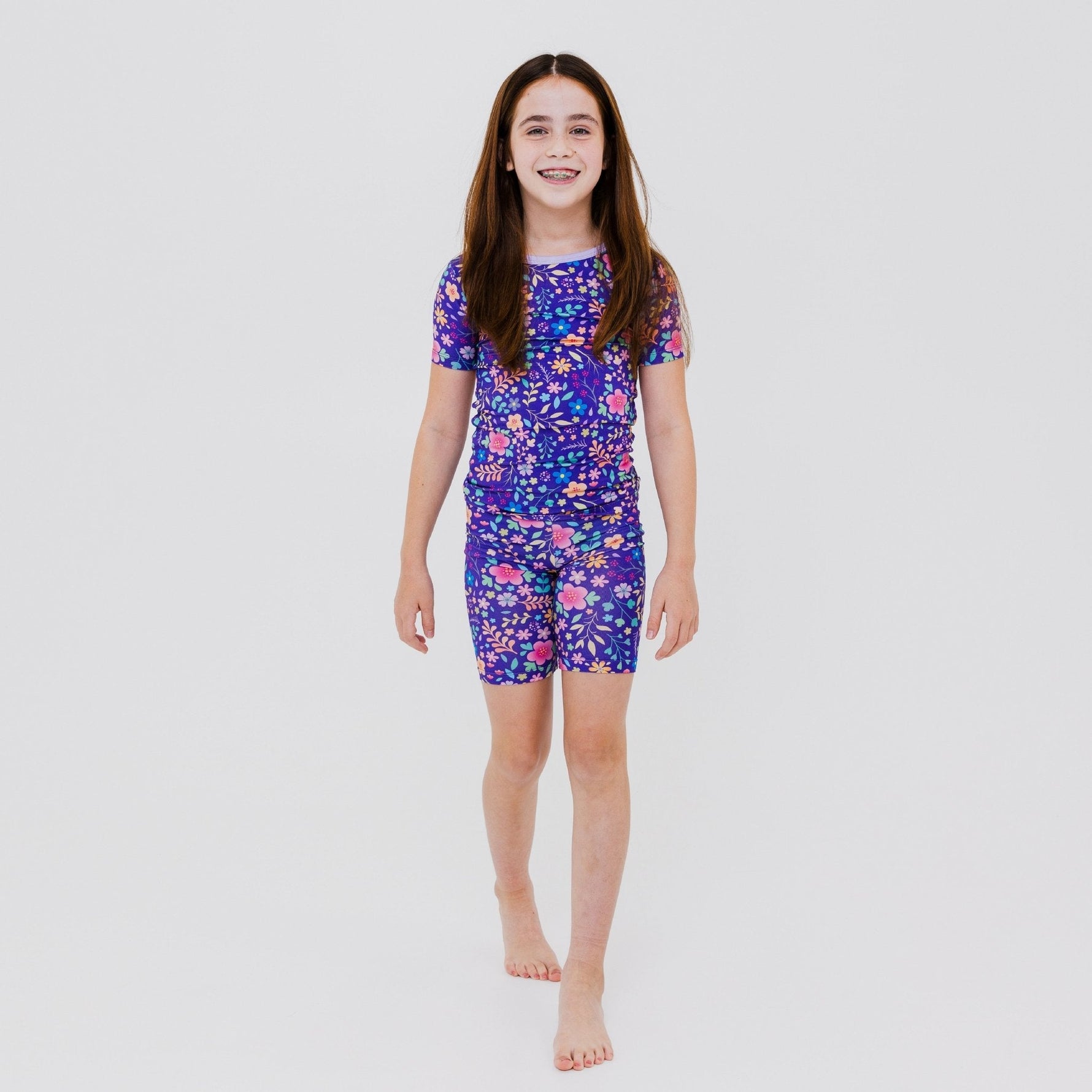 Bam & Stitch Orchid Gardens Bamboo Short Sleeve Pajamas | Floral Kids Set - 