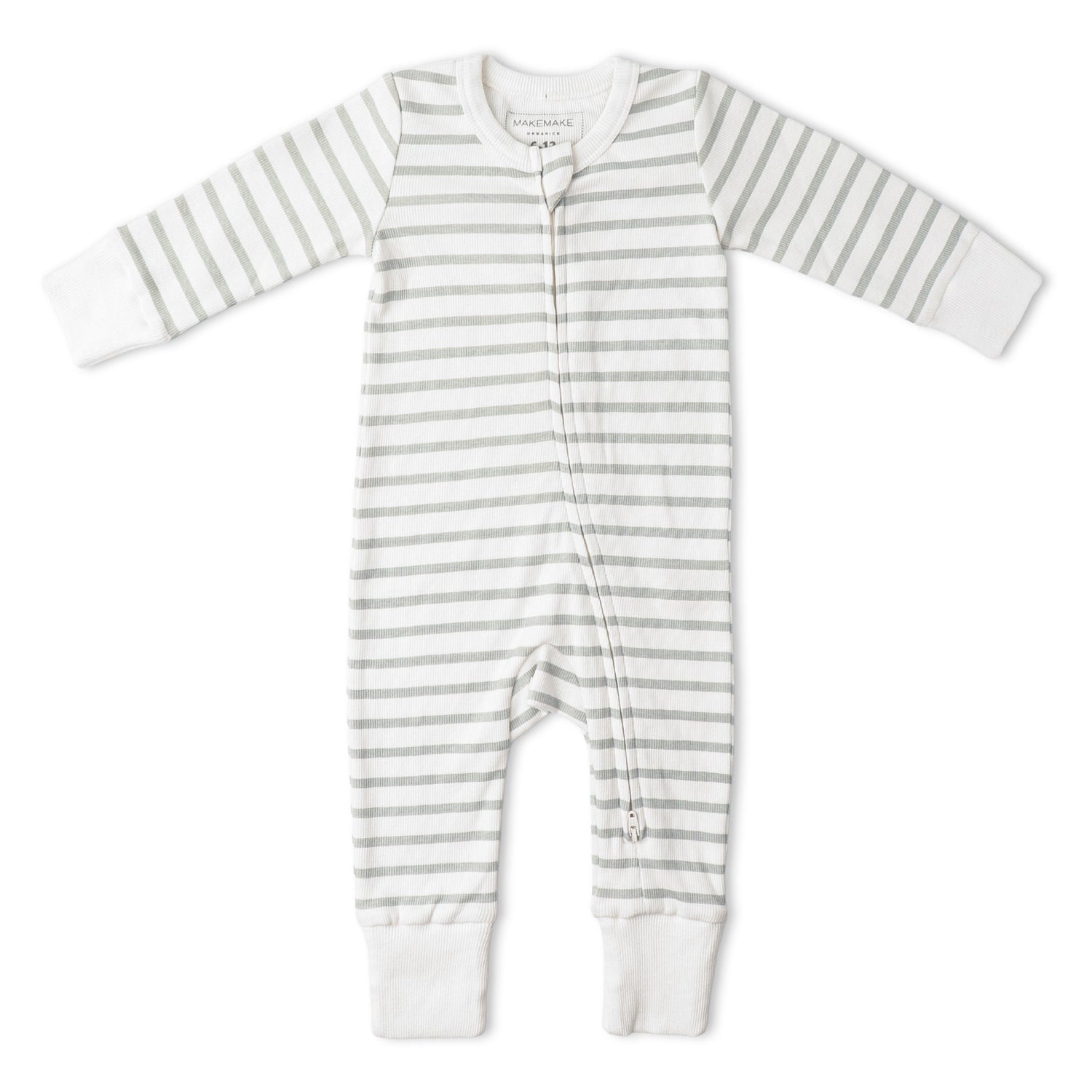 Makemake Organics Organic 2 - Way Zip Romper - Fog Stripes