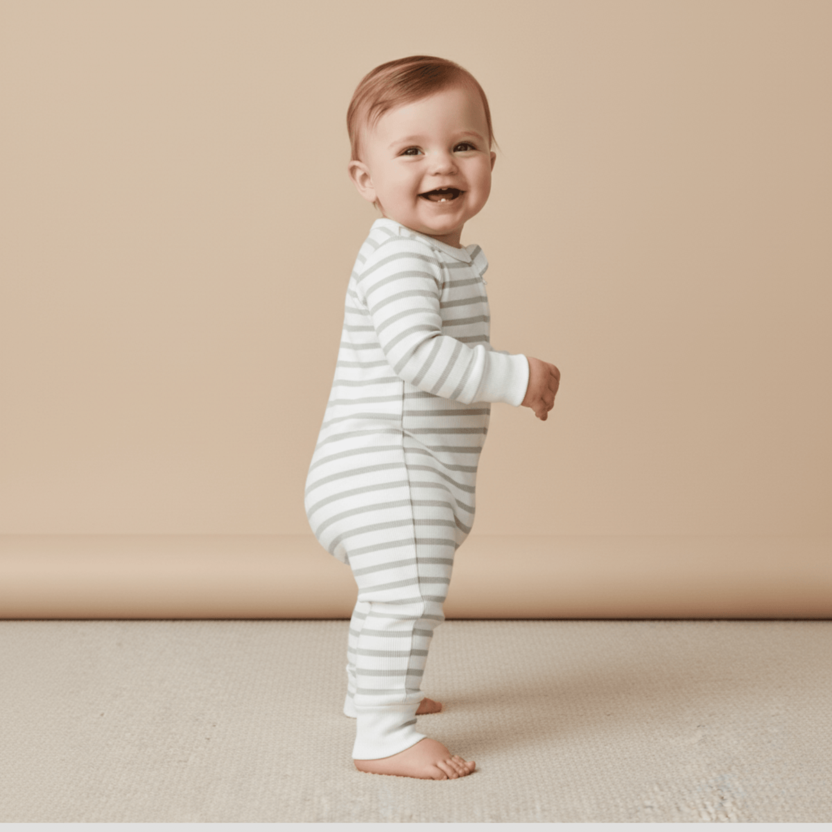 Makemake Organics Organic 2 - Way Zip Romper - Fog Stripes