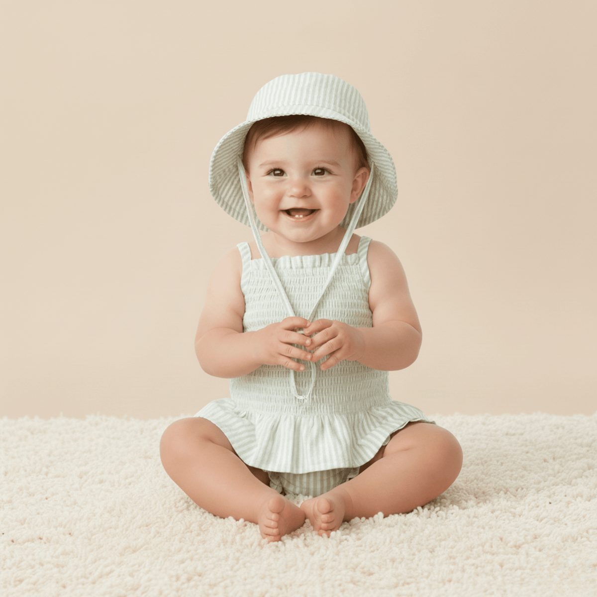 Makemake Organics Organic Bucket Sun Hat - Basil Stripes