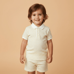 Organic Collar Tee & Shorts Set - Dotty Gingham - Sleeve, Collar, Plaid, Child, Brown hair | Everetts Place