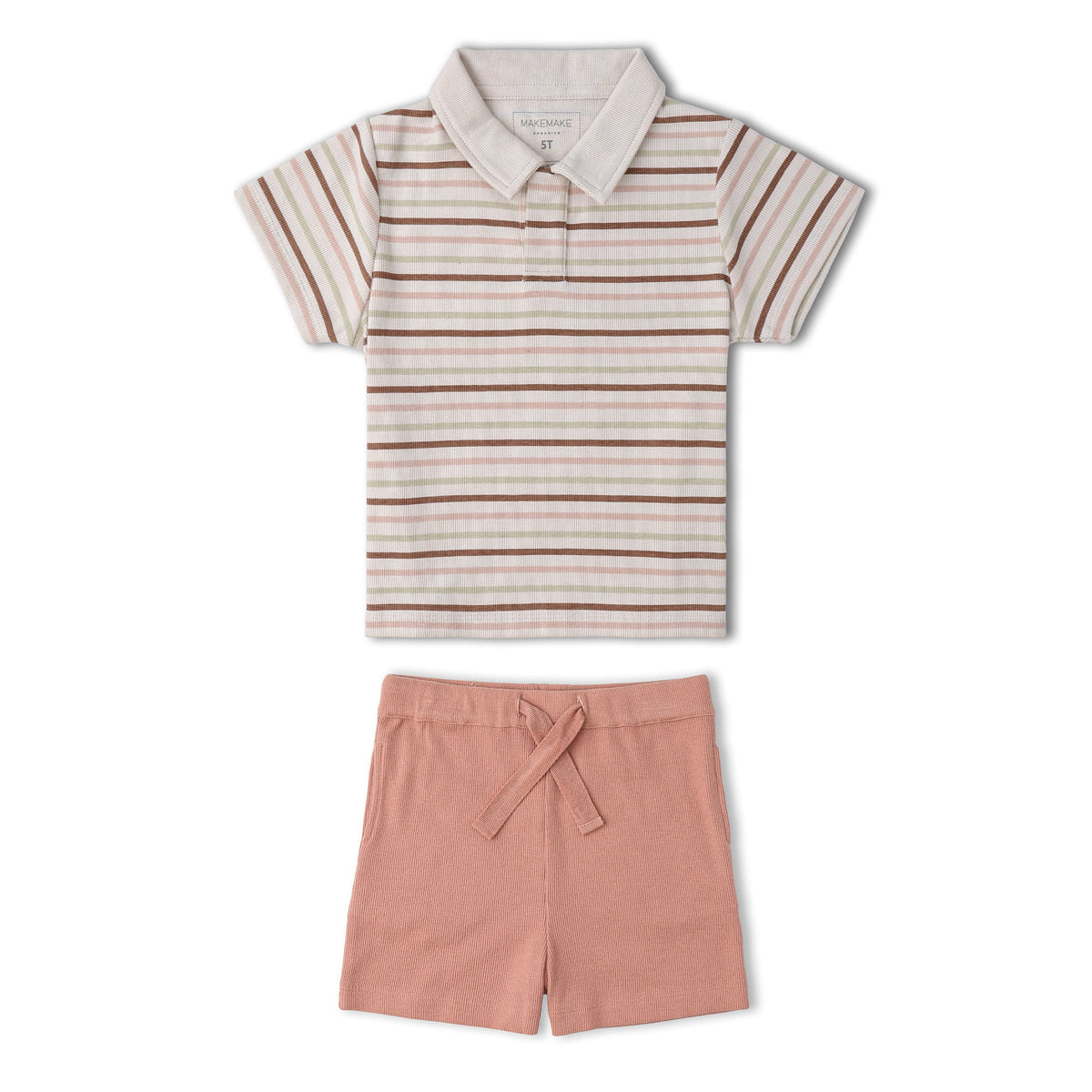 Makemake Organics Organic Collar Tee & Shorts Set - Terra Stripes