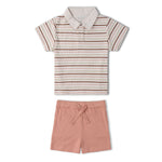 Makemake Organics Organic Collar Tee & Shorts Set - Terra Stripes
