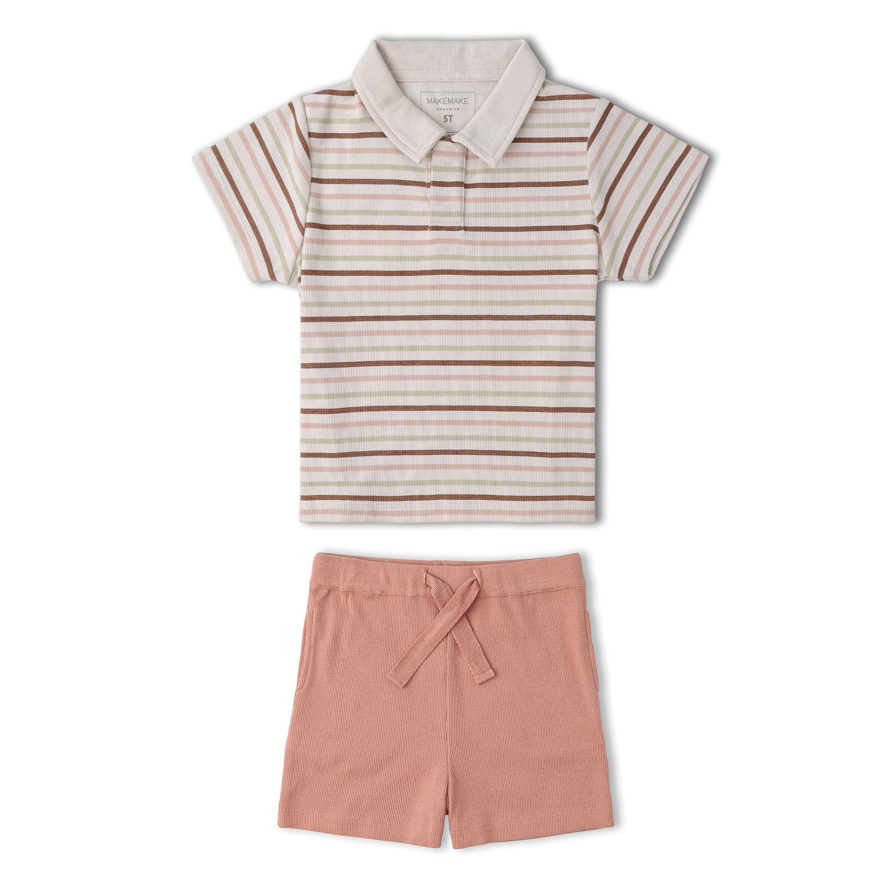 Makemake Organics Organic Collar Tee & Shorts Set - Terra Stripes