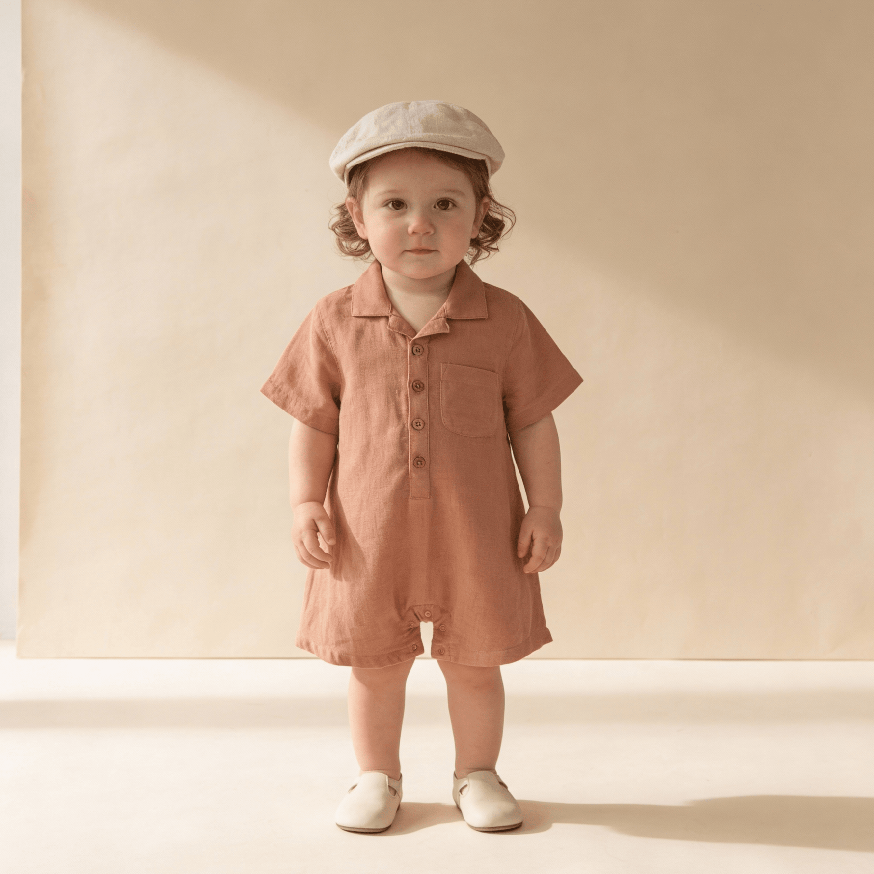 Organic Collared Romper - Clay - Sleeve, Collar, Baby & Toddler Clothing, Fashion, Hat | Everetts Place