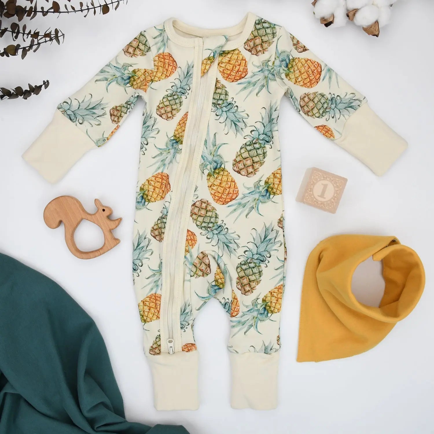 Earthy Organic Cotton Baby Pajamas 2 - Way Zip Front Zipper Sleeper, Aloha - 