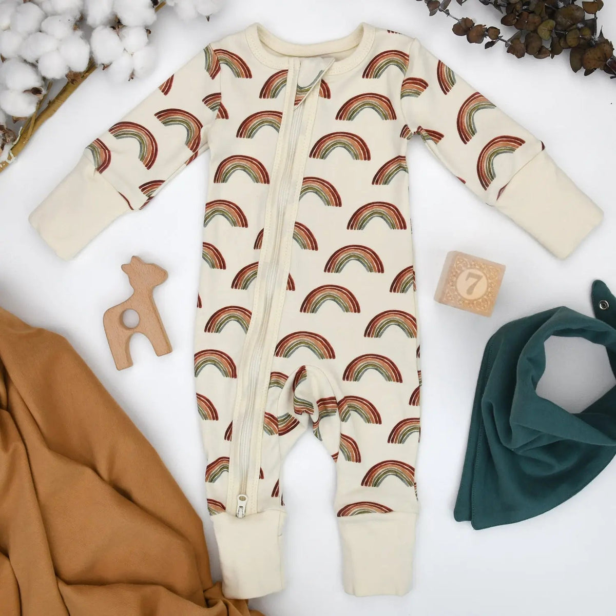 Earthy Organic Cotton Baby Pajamas 2 - Way Zip Front Zipper Sleeper, August - 