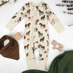 Earthy Organic Cotton Baby Pajamas 2 - Way Zip Front Zipper Sleeper, Colt - 