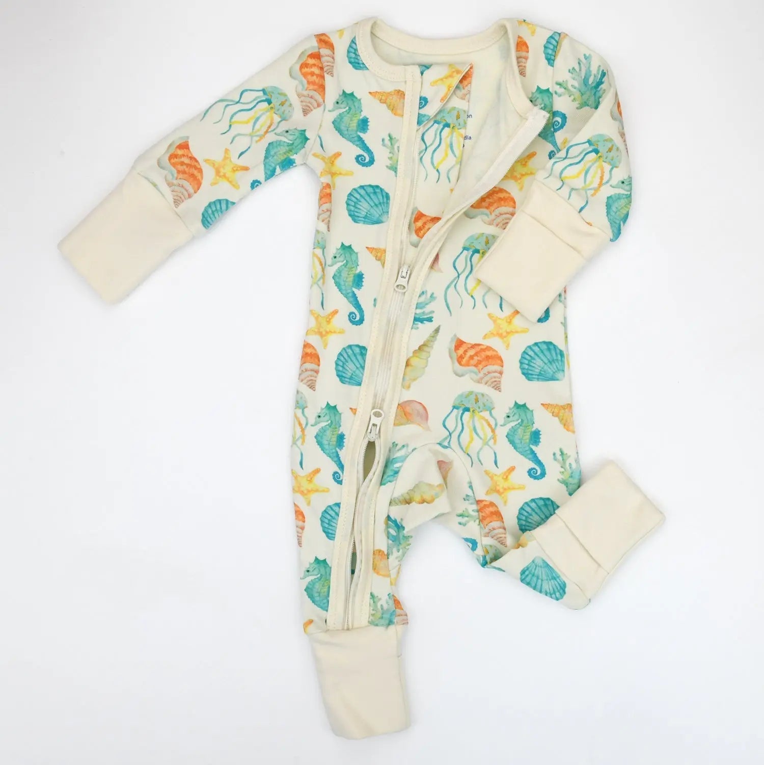 Earthy Organic Cotton Baby Pajamas 2 - Way Zip Front Zipper Sleeper, Reef - 