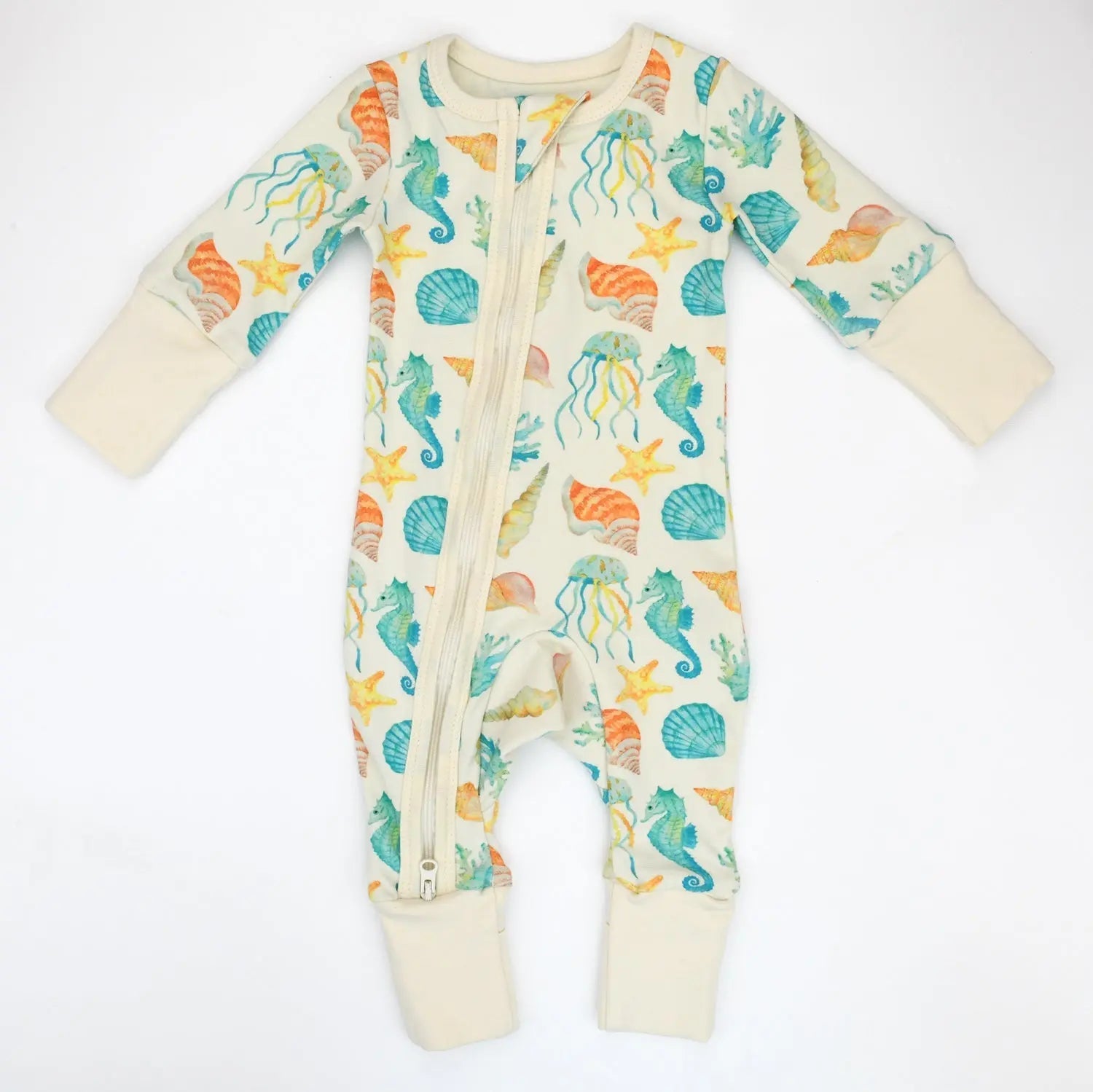 Earthy Organic Cotton Baby Pajamas 2 - Way Zip Front Zipper Sleeper, Reef - 