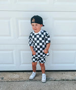 Little Joy Co. Organic Cotton Black and White Checkered Kids Shorts Set - Everetts Place Boutique - 
