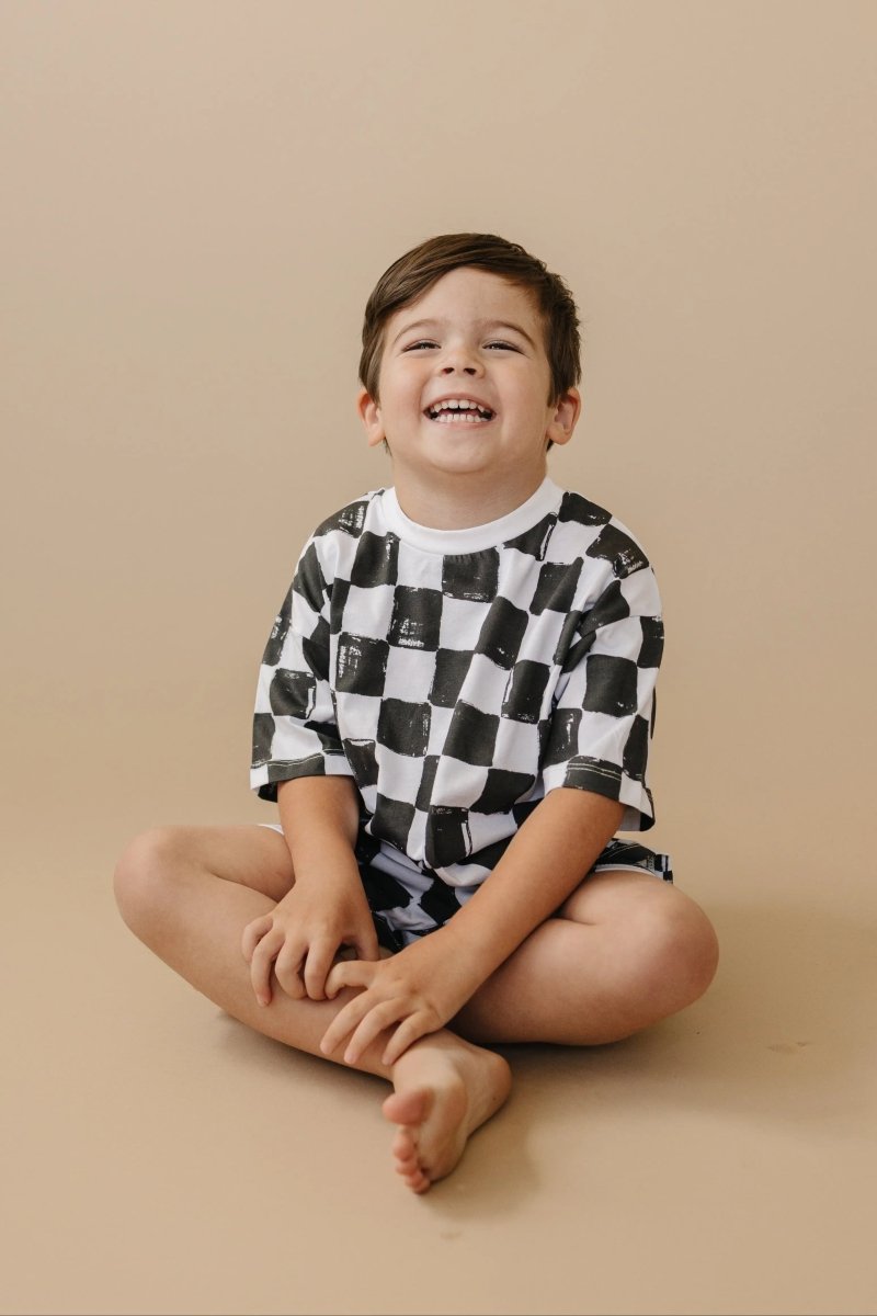 Little Joy Co. Organic Cotton Black and White Checkered Kids Shorts Set - Everetts Place Boutique - 