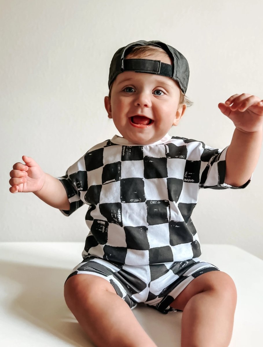 Little Joy Co. Organic Cotton Black and White Checkered Kids Shorts Set - Everetts Place Boutique - 