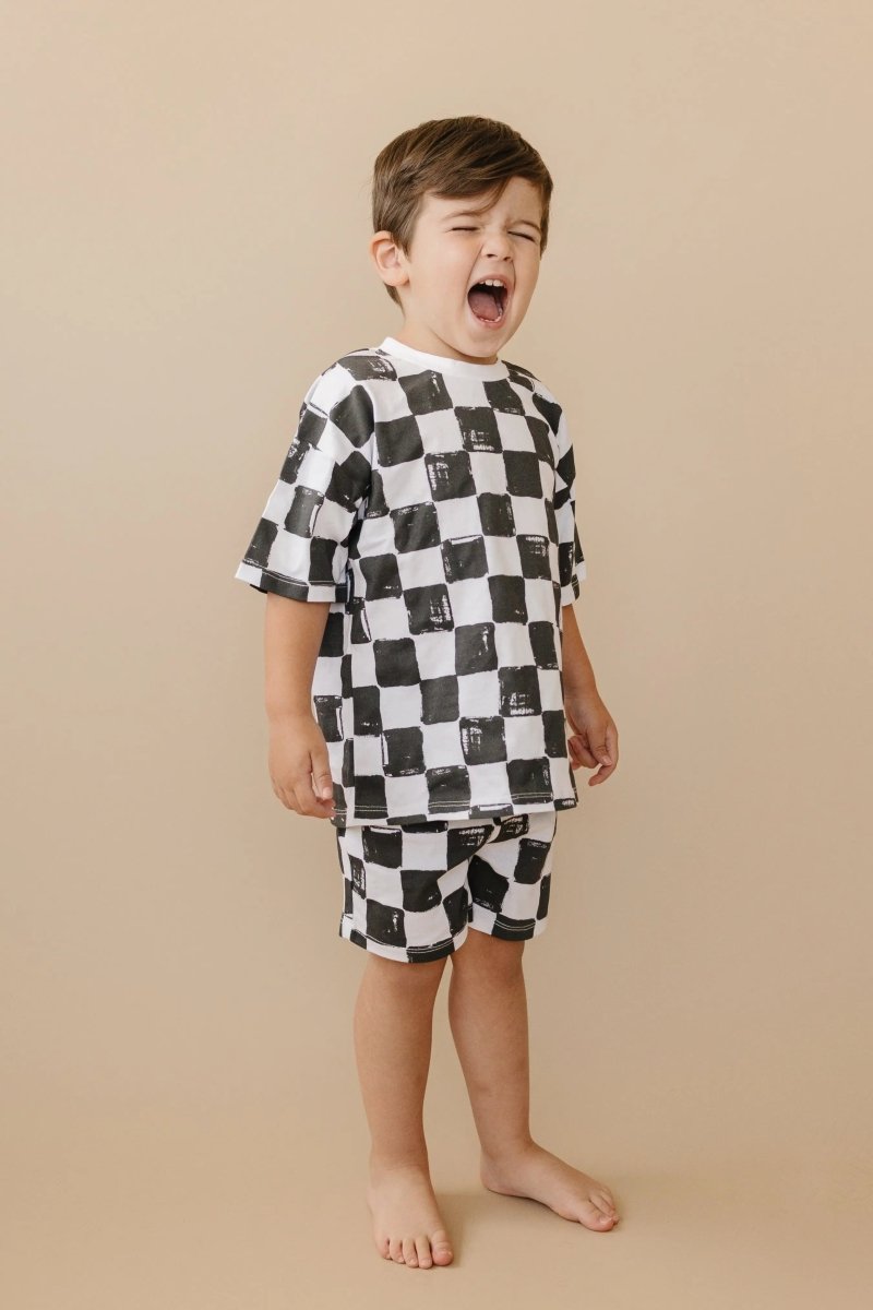 Little Joy Co. Organic Cotton Black and White Checkered Kids Shorts Set - Everetts Place Boutique - 
