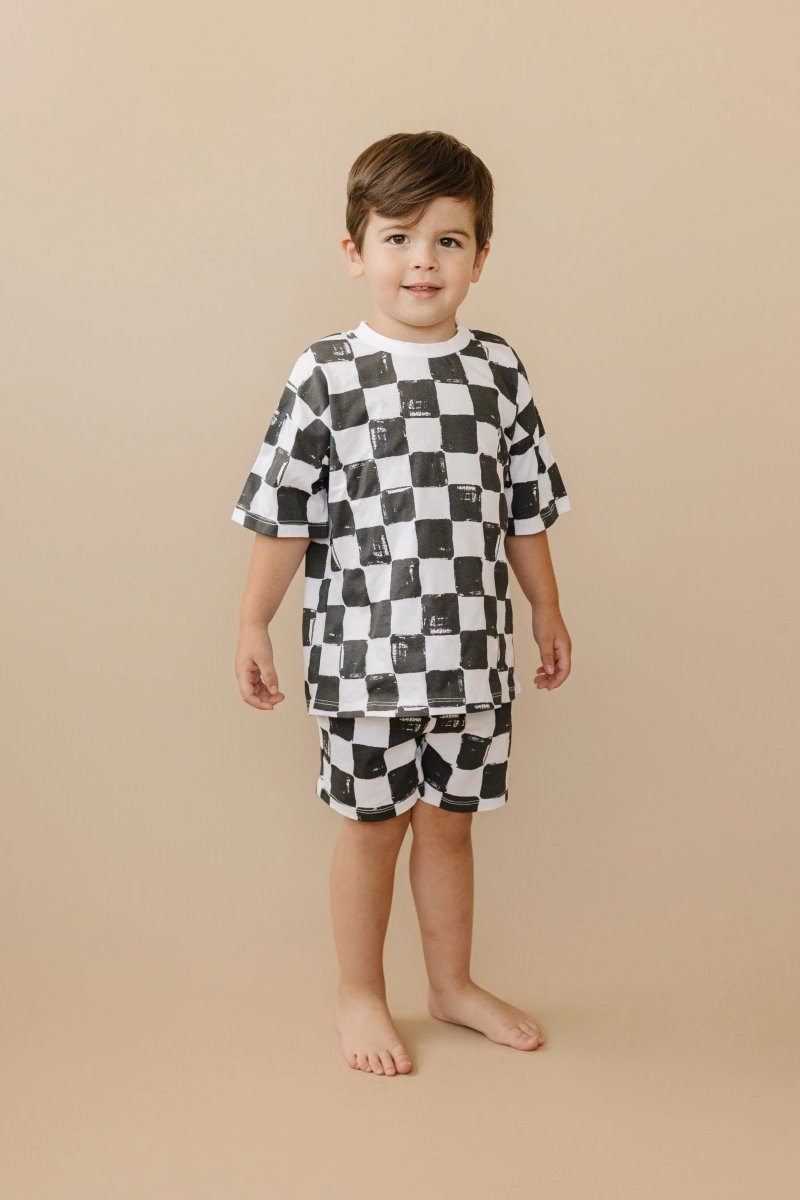 Little Joy Co. Organic Cotton Black and White Checkered Kids Shorts Set - Everetts Place Boutique - 