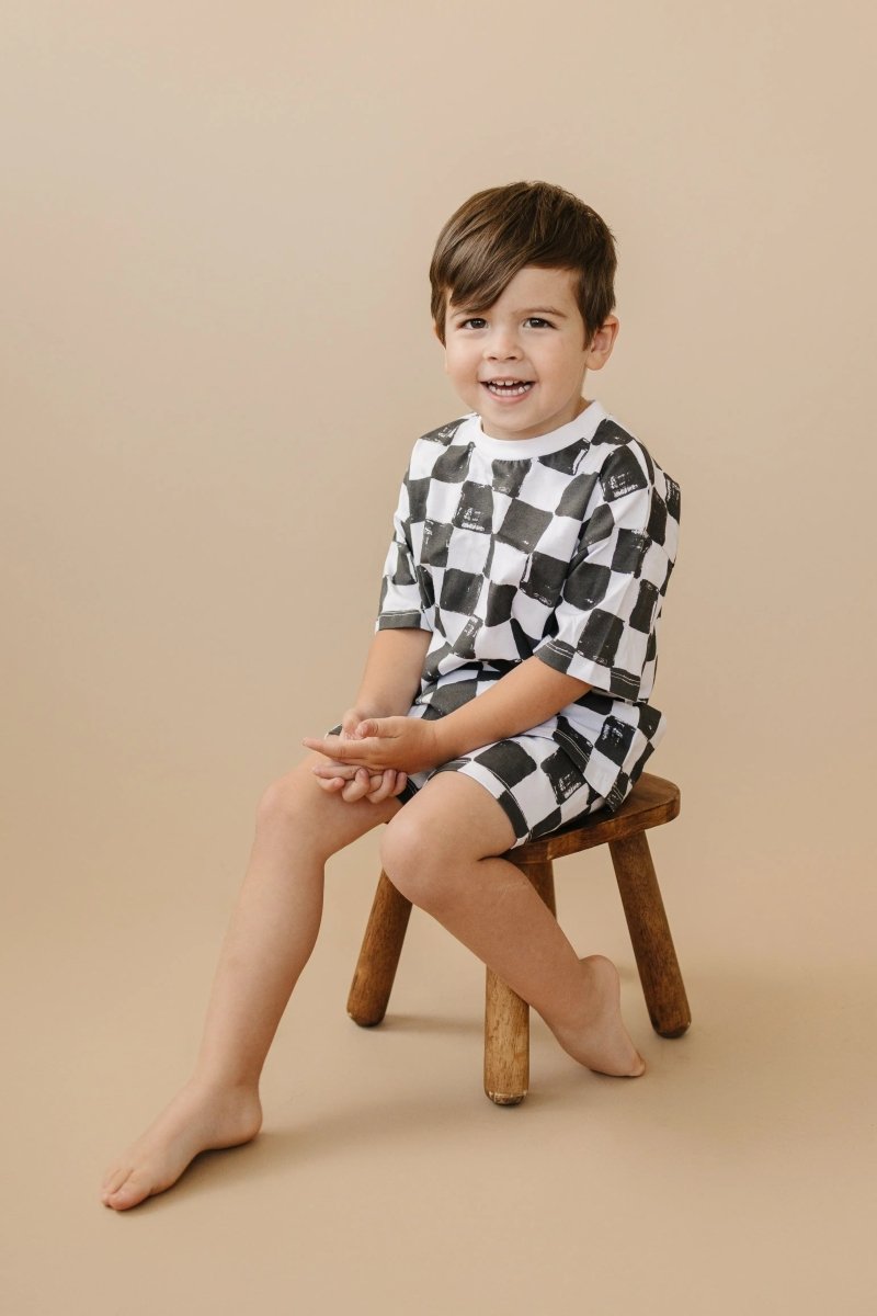 Little Joy Co. Organic Cotton Black and White Checkered Kids Shorts Set - Everetts Place Boutique - 