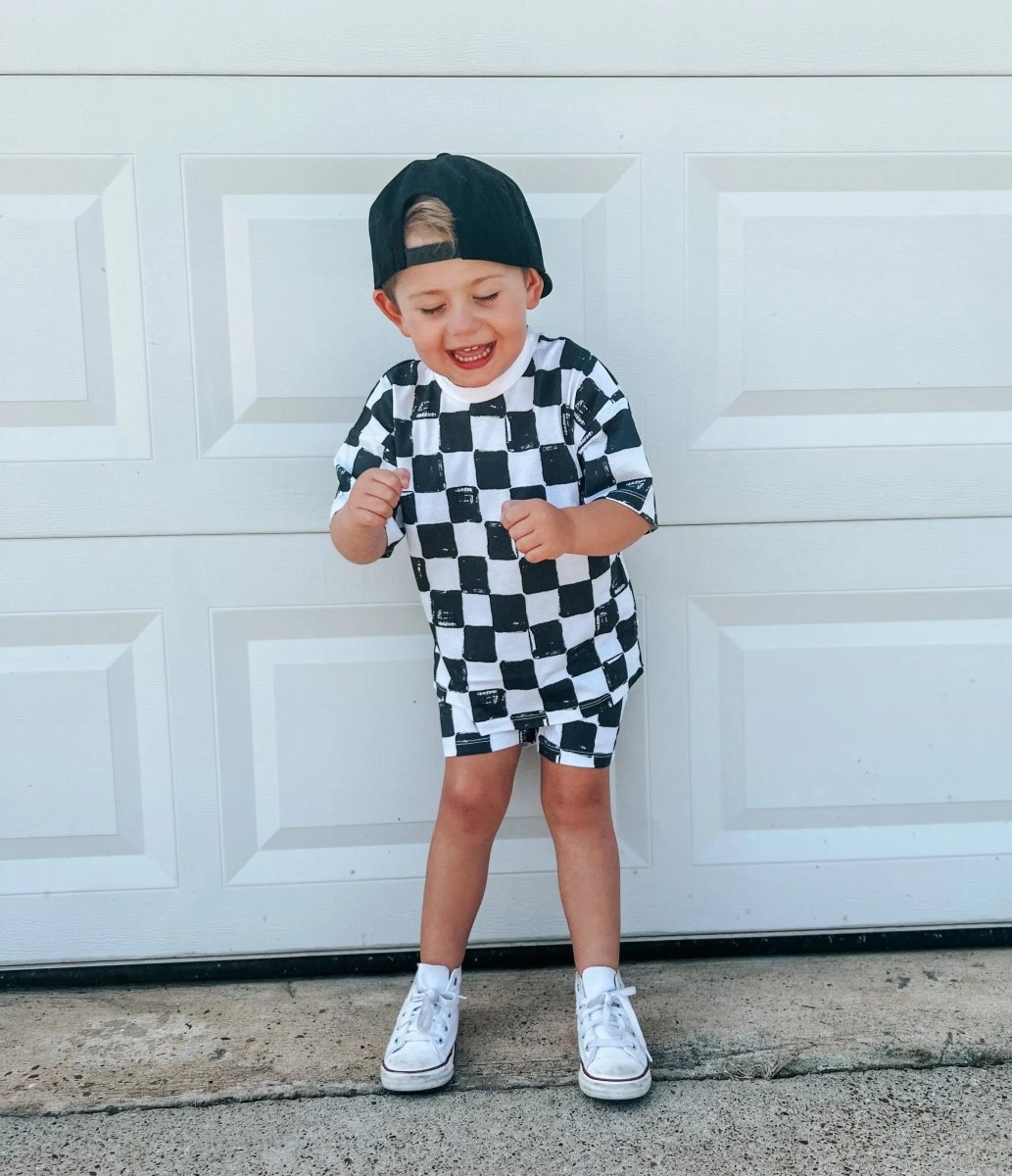Little Joy Co. Organic Cotton Black and White Checkered Kids Shorts Set - Everetts Place Boutique - 