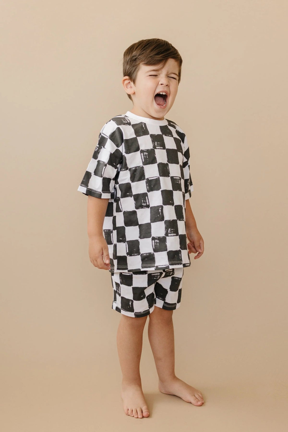 Little Joy Co. Organic Cotton Black & White Checkered Shorts Set - 