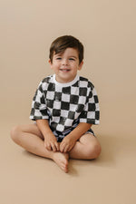 Little Joy Co. Organic Cotton Black & White Checkered Shorts Set - 