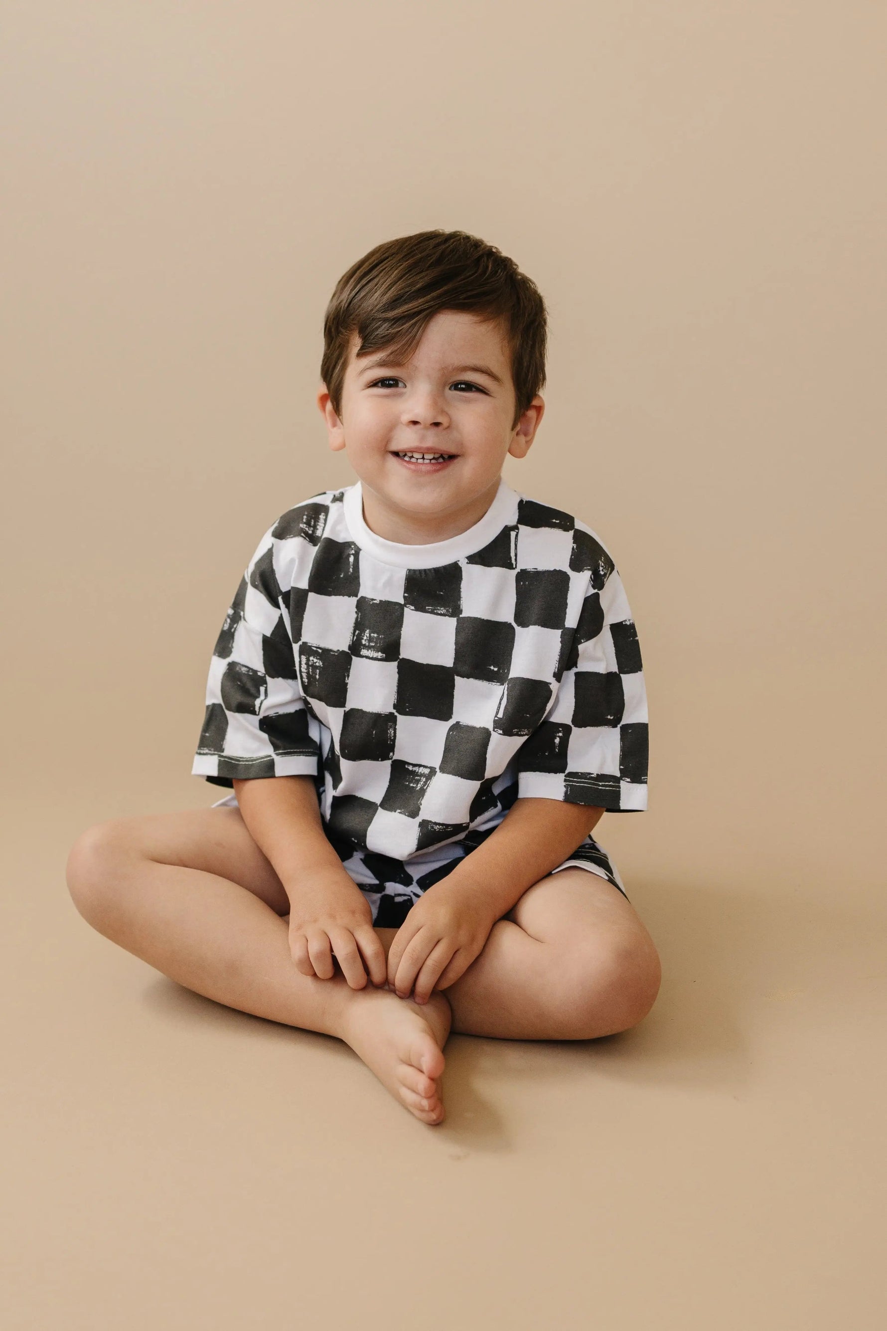 Little Joy Co. Organic Cotton Black & White Checkered Shorts Set - 